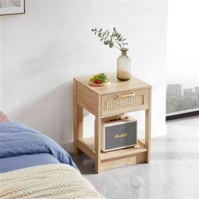 15.75" Rattan End table with drawer, Modern nightstand, side table for living room, bedroom,natural 15.75" Rattan End table with drawer, Modern nightstand, side table for living room, bedroom,natural